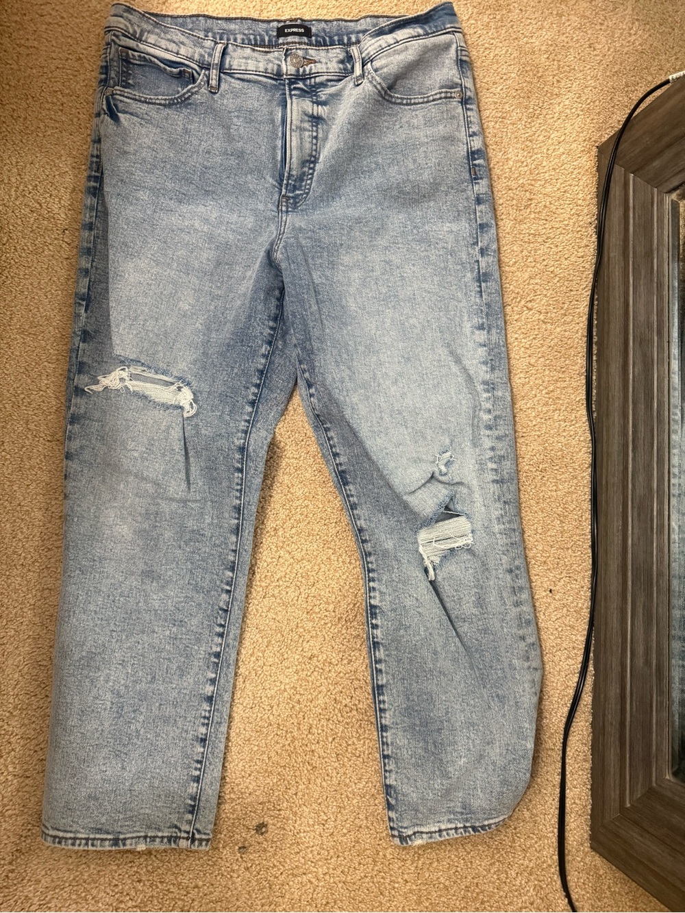 Express Light Blue Ripped Straight-Leg Jeans
